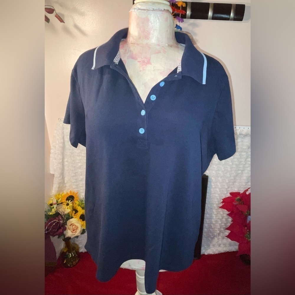 DAILY 3 Shirts $25NWOT BASIC EDITIONS DARK NAVY BLUE LIGHT BLUE TRIM TEE SIZE 1X